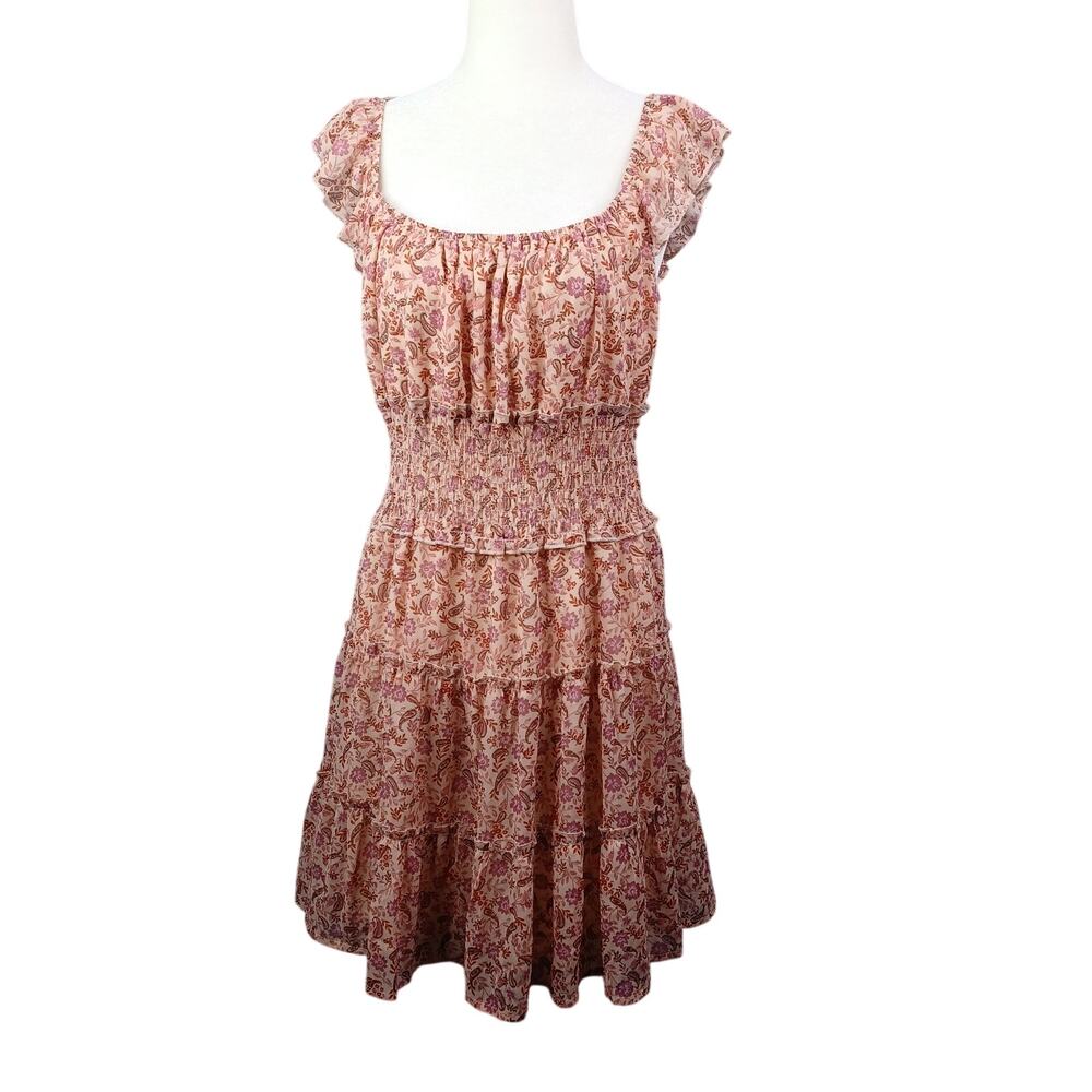 Trixxi Babydoll Boho Floral Ruffle Tiered Cottagecore Fairy Mini Dress L Prairie